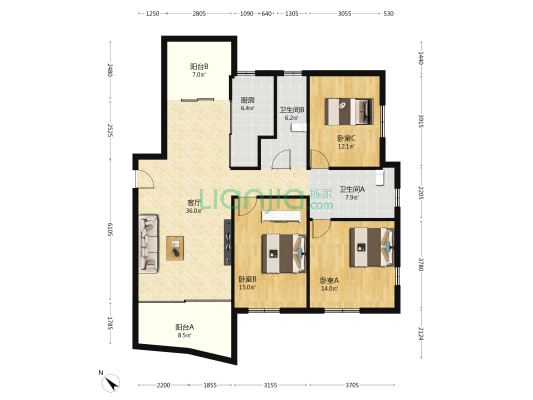 卓达热带雨林椰风苑 3室1厅2卫 107平方