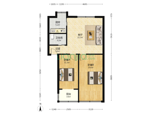 陈家桥 2室1厅1卫 77平方