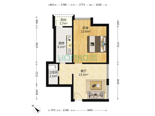 正成财富ID 1室1厅1卫 54平方