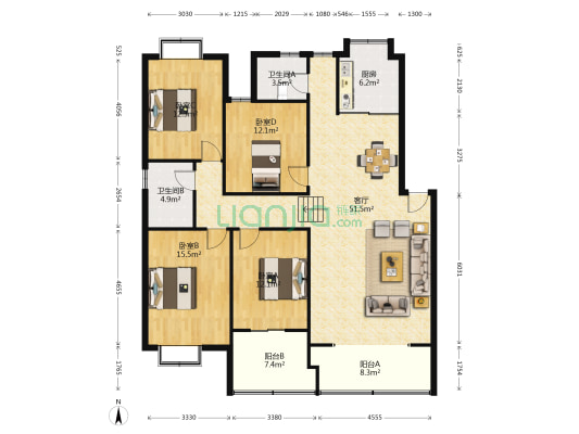 外运嘉园 4室1厅2卫 151平方