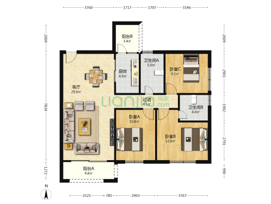 永泰花苑 3室1厅2卫 110平方