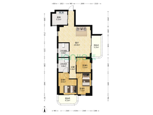 华夏花园 3室1厅2卫 0平方