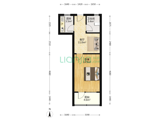 银浦大楼 1室1厅1卫 56平方