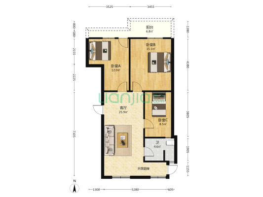 爱国路 3室1厅1卫 79平方