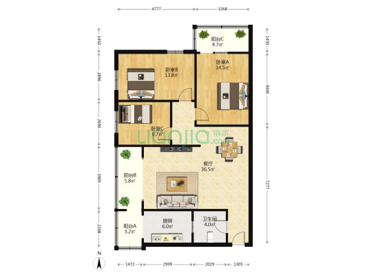 下莲池街1号 3室1厅1卫 99平方