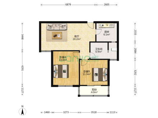 芙蓉花苑三期A区 2室1厅1卫 92平方