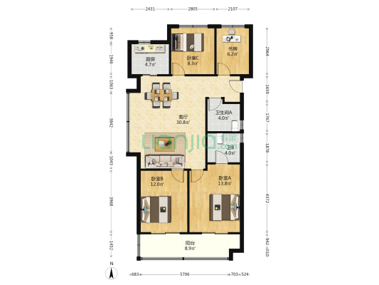 锦上悦华里 4室1厅2卫 115平方