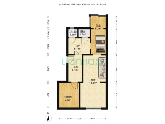 沿河东楼 1室1厅1卫 68平方