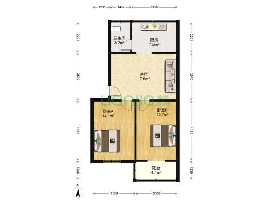 市政庭院 2室1厅1卫 68平方