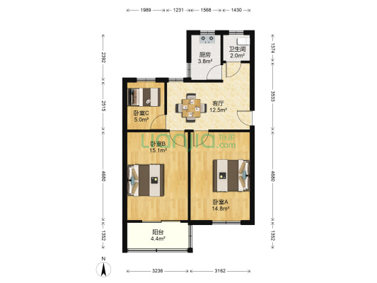 花园角 3室1厅1卫 73平方