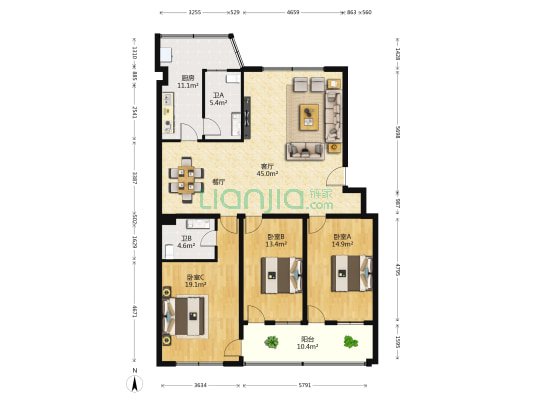 恒通公寓 3室1厅2卫 147平方