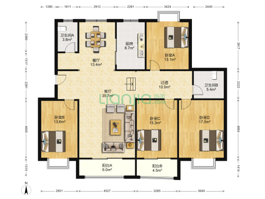 富卓金寓 4室2厅2卫 178平方