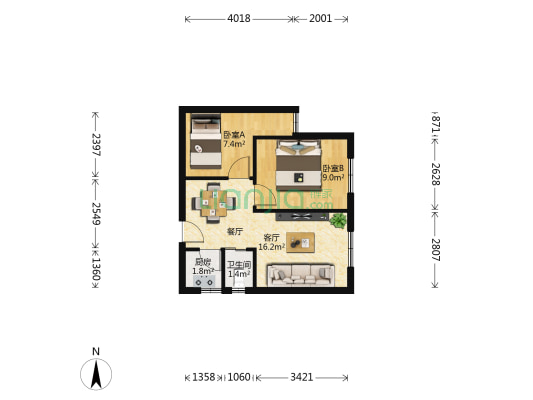 石泉苑 2室1厅1卫 54平方