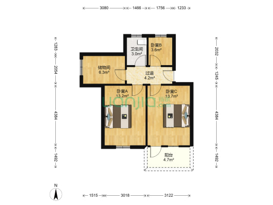 徽州大道112号 3室0厅1卫 68平方