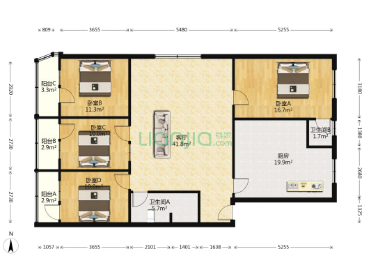 国贸小区 4室1厅2卫 149平方