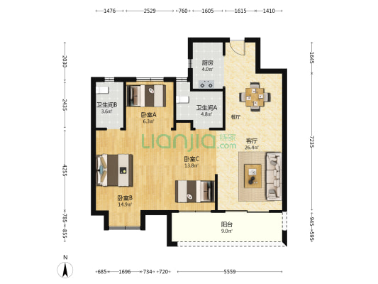 武汉英赫当代城MOMΛ 3室1厅2卫 105平方