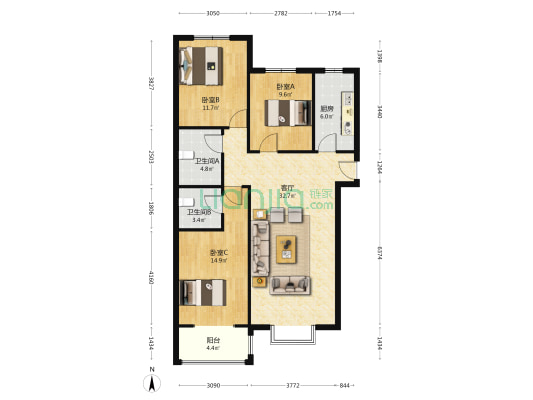 房子格局方正   采光全天      位置好 交通便利-户型图