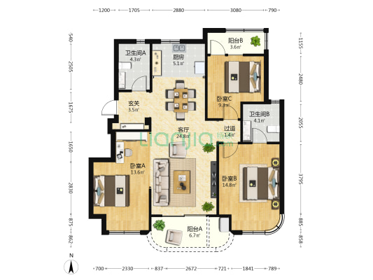 金溪瑞府 3室1厅2卫 108平方
