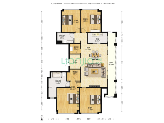 绿城运河宸园 4室1厅2卫 189平方