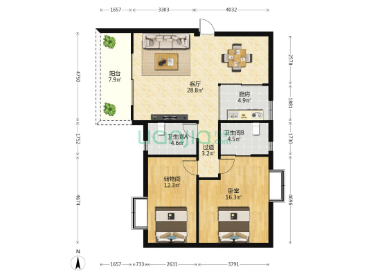 东方文华府 1室1厅2卫 86平方