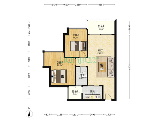 西湾阳光 2室1厅1卫 72平方