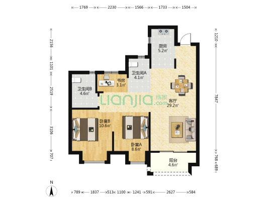 弛园 3室1厅2卫 92平方