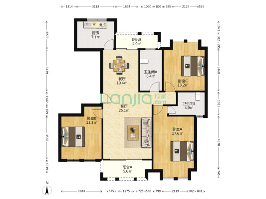 瀚子花园 3室2厅2卫 137平方