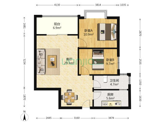 凤林江岸 2室1厅1卫 89平方