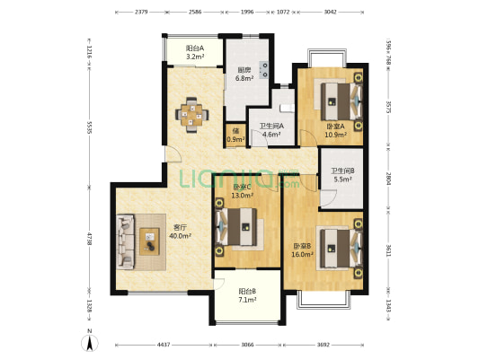 城市水岸 3室1厅2卫 133平方