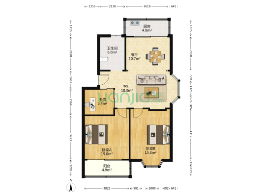 外滩小区 3室2厅1卫 89平方