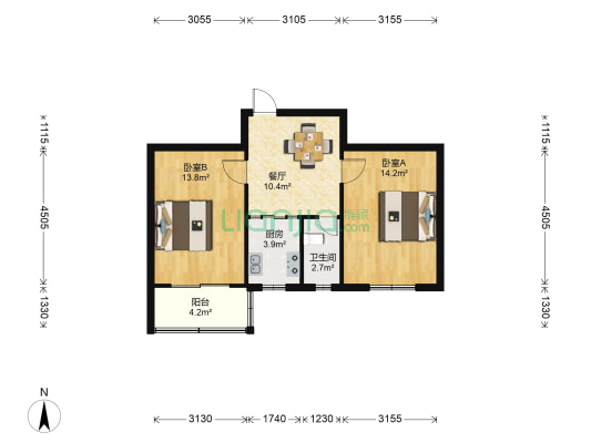 棉花巷小区 2室1厅1卫 65平方