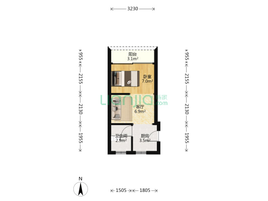 翰林金寓 1室1厅1卫 34平方