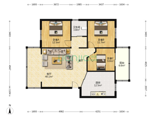 万华路141号 3室1厅1卫 96平方