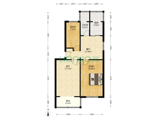 满五年，南北通透，新装修没住过，集中供暖，得房率高-户型图