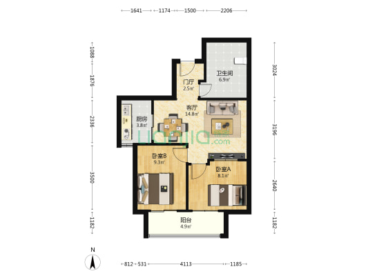 尚书房 2室1厅1卫 72平方