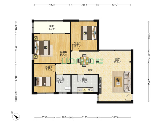 玉龙花园 3室1厅1卫 98平方