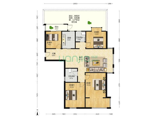 东方经典花苑 4室1厅2卫 133平方