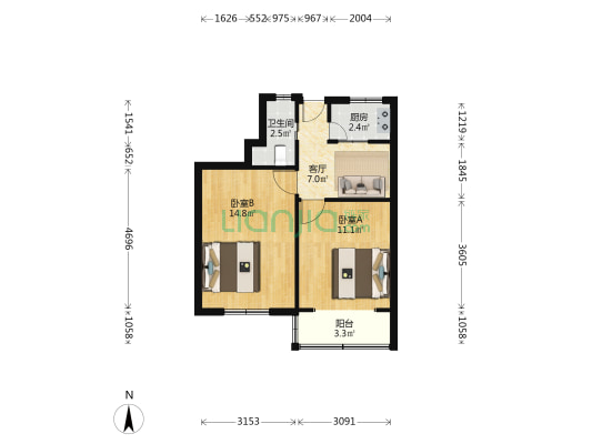 同济大学沪西小区 2室1厅1卫 49平方