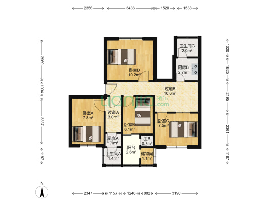 建材公司综合楼 4室0厅3卫 77平方