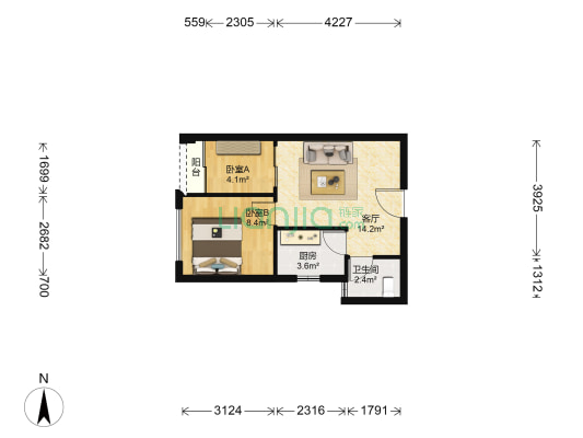 祥瑞西城中心 2室1厅1卫 44平方
