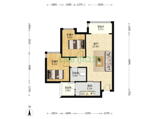 金樽雅庭 2室1厅1卫 66平方