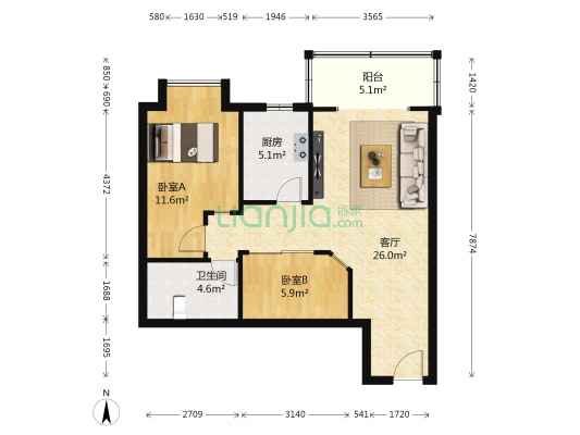 鑫兴佳园 2室1厅1卫 72平方