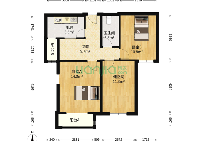 北辰福第二号院2室0厅1卫83.45㎡