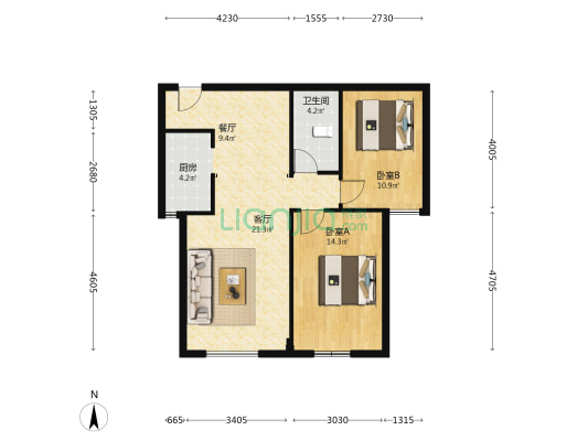 府东新居 2室2厅1卫 86平方