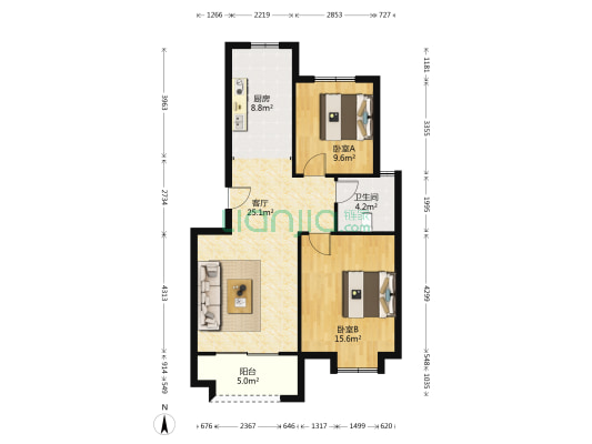 淮海青年城 2室1厅1卫 82平方