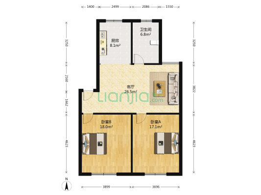 红杨花园 2室1厅1卫 64平方