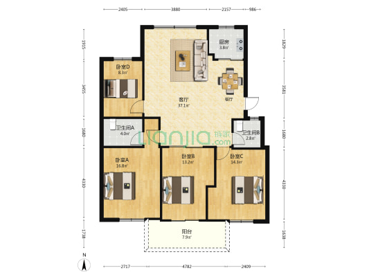 东鳌花园 4室1厅2卫 137平方