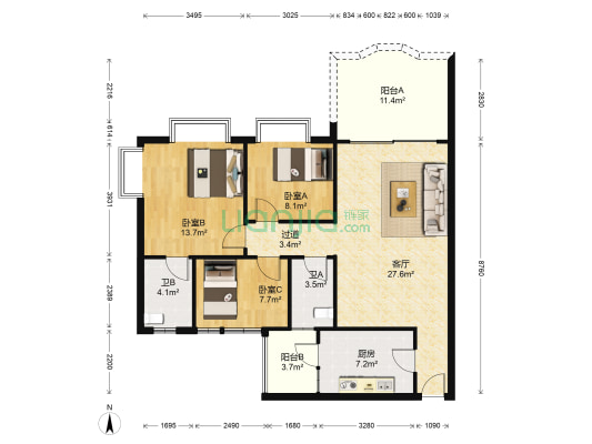 顺德碧桂园花园区 3室1厅2卫 96平方