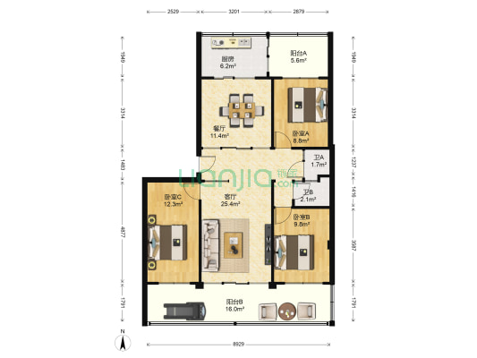 农行家属院（鼓楼巷） 3室2厅2卫 78平方