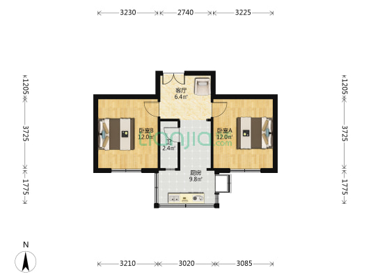 栗康街102号 2室1厅1卫 47平方
